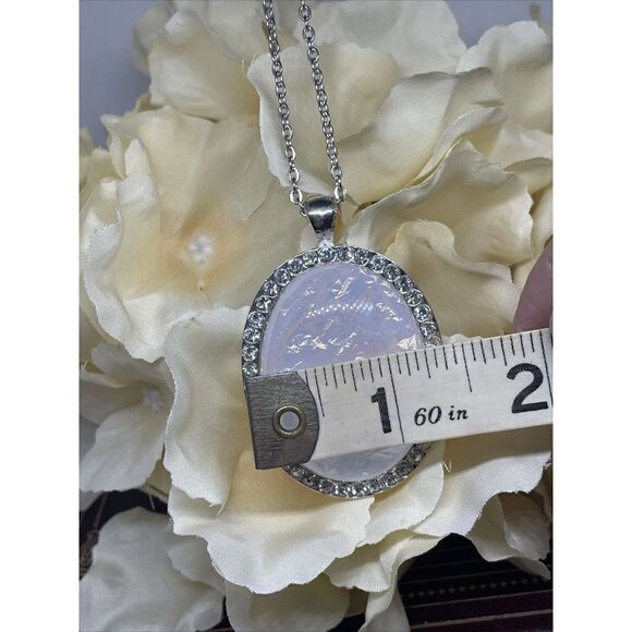 Christmas Party Fancy Large Opal Silver Crystal Necklace Statement Wedding - Picture 8 of 9